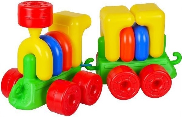 Tren cu Vagon de Asamblat din Figuri Multicolore 