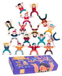 Omuleții Acrobați de Lemn, joc de echilibru, 16 piese multicolore