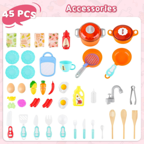 Bucătărie Interactivă pentru Copii cu Efecte Realiste și Set de 45 de Piese