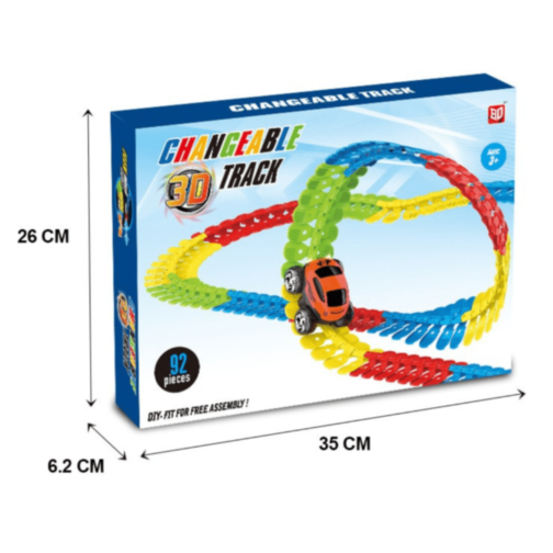 Circuit Flexibil 3D cu 1buc. Mașinuță Luminoasă și Piese Colorate