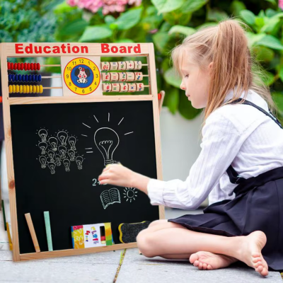 Tablă Educațională din Lemn 2 în 1 cu Abac, Ceas și Magnet | image