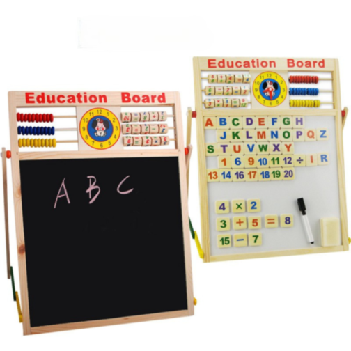 Tablă Educațională din Lemn 2 în 1 cu Abac, Ceas și Magnet