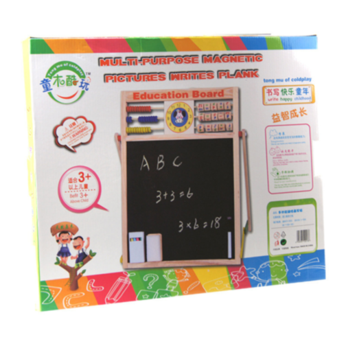 Tablă Educațională din Lemn 2 în 1 cu Abac, Ceas și Magnet