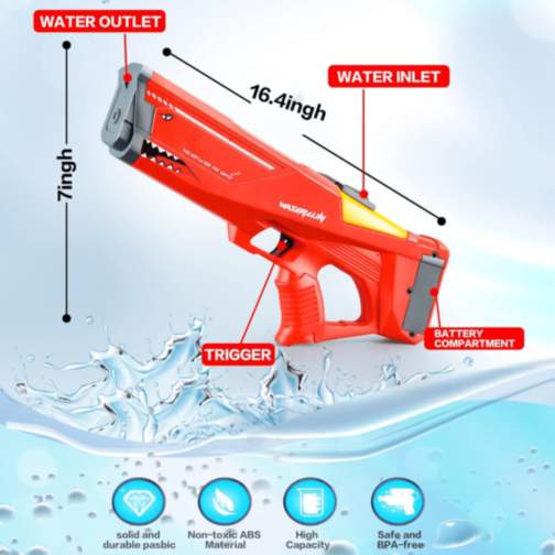 Pistol Electric cu Apă Reîncărcabil – Jet Puternic până la 12m, 550ml (culoare aleatorie) 