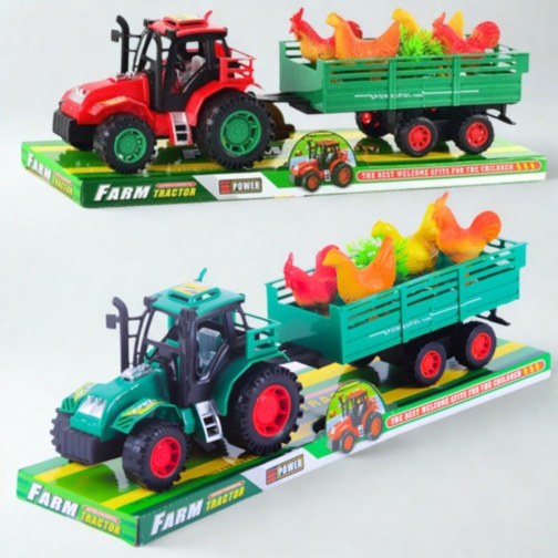 Tractor jucărie pentru copii cu remorcă și animale (culoare aleatorie)