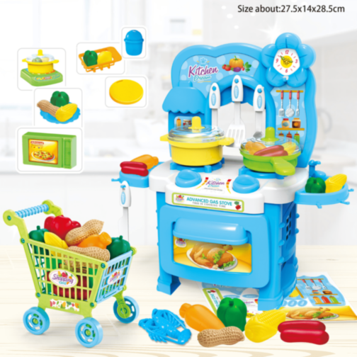 Bucătărie de Jucărie cu Cărucior de Cumpărături 