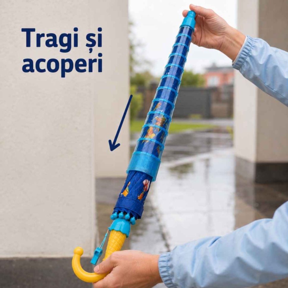 Husa telescopică este trasă peste umbrela închisă