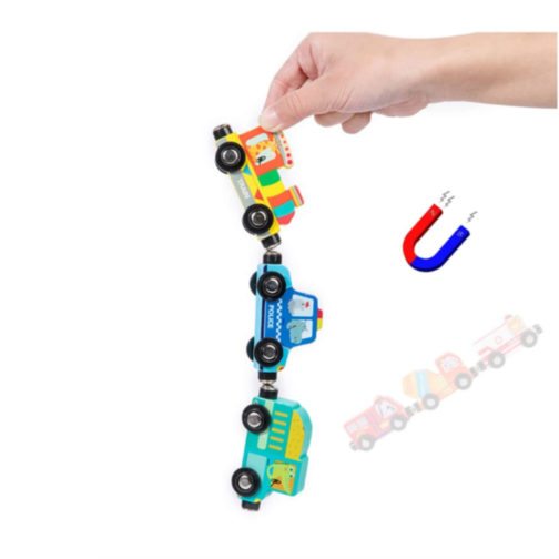 Set Magnetic de Vehicule de Urgență și Semne de Circulație din Lemn