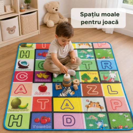 Covor Termic Reversibil pentru Copii cu Litere și Animale