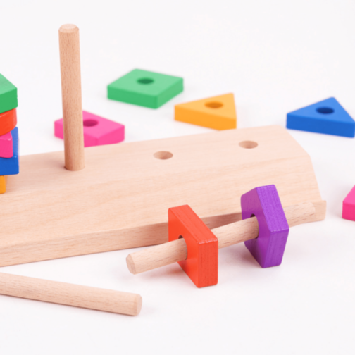 Joc Montessori de Sortare și Potrivire – Forme Geometrice Colorate din Lemn