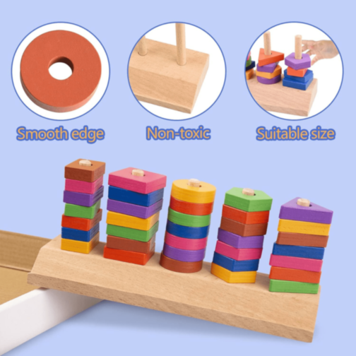 Joc Montessori de Sortare și Potrivire – Forme Geometrice Colorate din Lemn