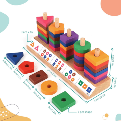 Joc Montessori de Sortare și Potrivire – Forme Geometrice Colorate din Lemn