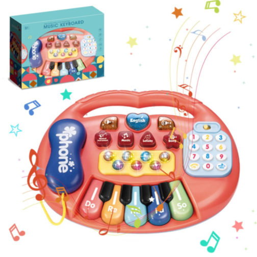 Pian Electronic Multicolor 5 în 1 pentru Copii cu Funcții Educative (culoare aleatorie)