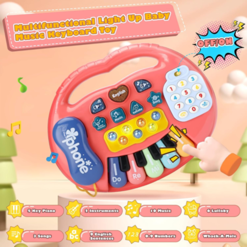 Pian Electronic Multicolor 5 în 1 pentru Copii cu Funcții Educative (culoare aleatorie)