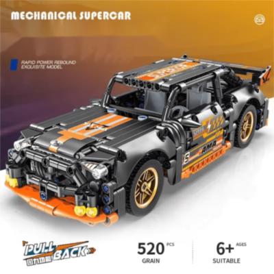 Mașină Supercar Mecanică cu Funcție Pull-Back, Set de 520 Piese | image
