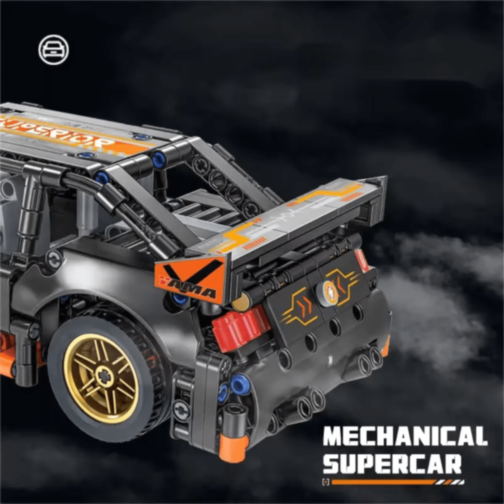 Mașină Supercar Mecanică cu Funcție Pull-Back, Set de 520 Piese 