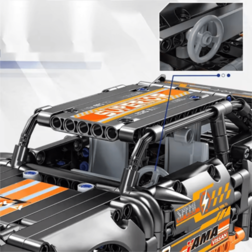 Mașină Supercar Mecanică cu Funcție Pull-Back, Set de 520 Piese 
