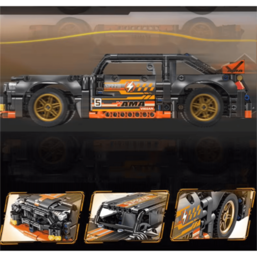 Mașină Supercar Mecanică cu Funcție Pull-Back, Set de 520 Piese 