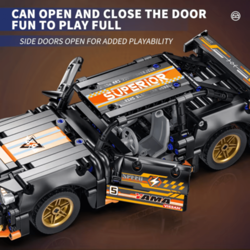 Mașină Supercar Mecanică cu Funcție Pull-Back, Set de 520 Piese 