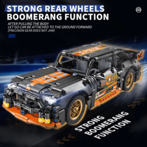 Mașină Supercar Mecanică cu Funcție Pull-Back, Set de 520 Piese 