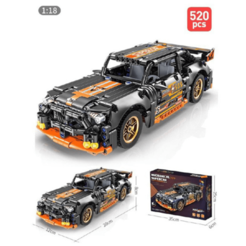 Mașină Supercar Mecanică cu Funcție Pull-Back, Set de 520 Piese 