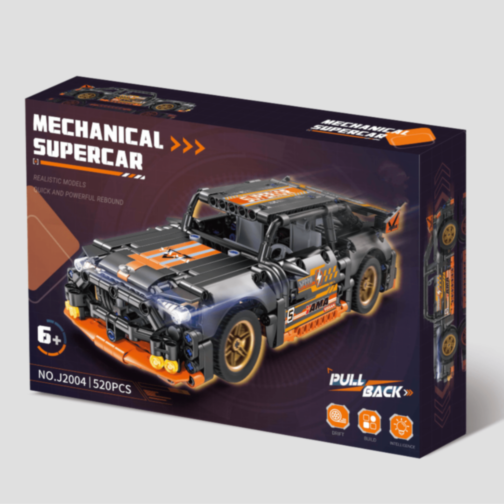 Mașină Supercar Mecanică cu Funcție Pull-Back, Set de 520 Piese 