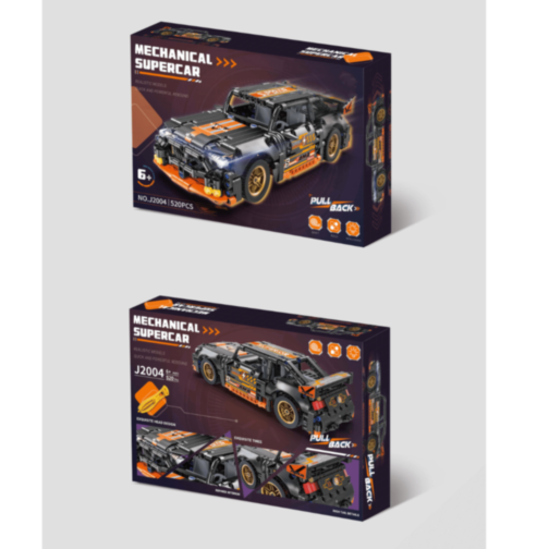 Mașină Supercar Mecanică cu Funcție Pull-Back, Set de 520 Piese 