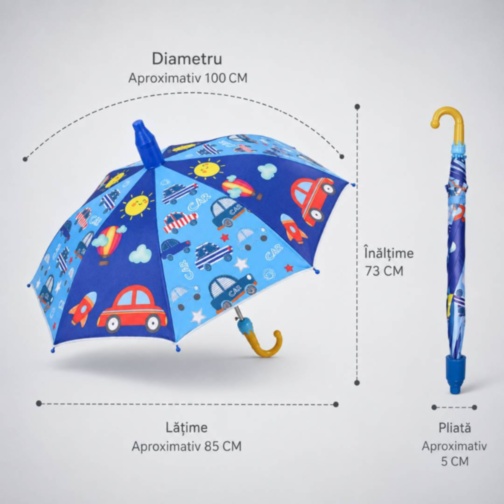 Umbrelă Copii cu Mașinuțe și Protecție Anti-Prindere