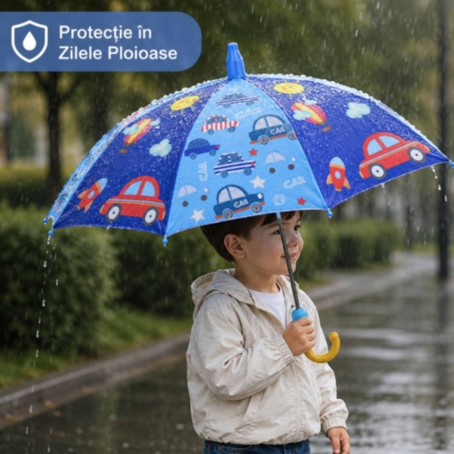 Umbrelă Copii cu Mașinuțe și Protecție Anti-Prindere