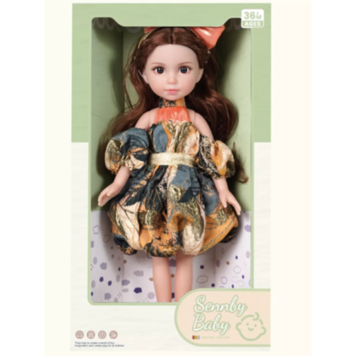 Păpușă Colecționabilă cu Rochie Elegantă și Fundă Portocalie – 35 cm