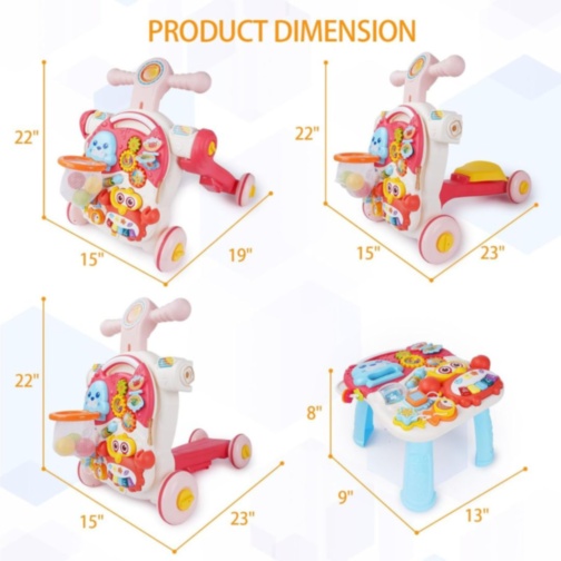 Premergător multifuncțional copii 4 în 1 cu activități (roșu)