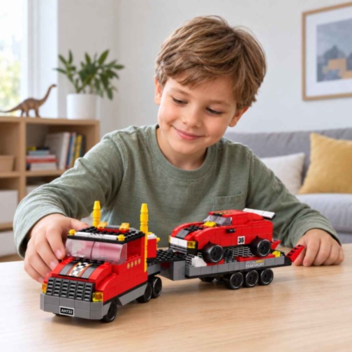 Set construcție camion transportor 1000 piese 6 în 1