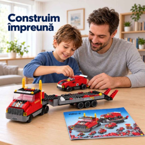 Set construcție camion transportor 1000 piese 6 în 1