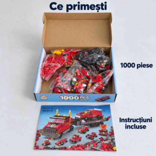 Set construcție camion transportor 1000 piese 6 în 1