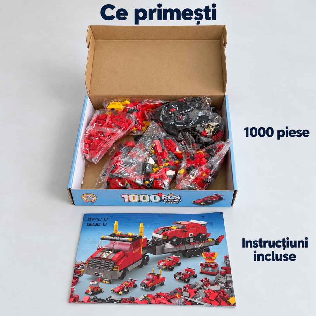 Conținutul setului K8832-8: 1000 de piese în pungi și instrucțiuni de asamblare