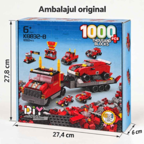 Set construcție camion transportor 1000 piese 6 în 1