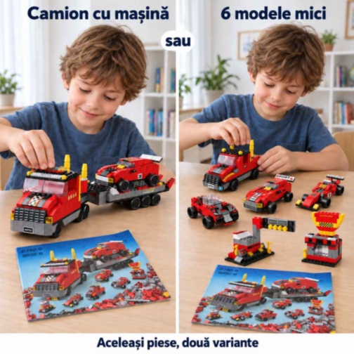 Set construcție camion transportor 1000 piese 6 în 1
