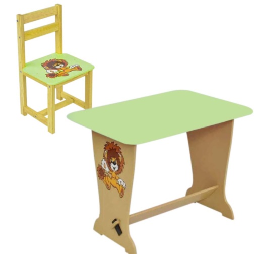 Măsuță cu Scăunel de Lemn, Verde, Leu