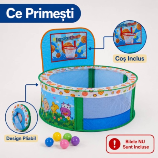Piscină Pliabilă cu Coș Baschet pentru Copii