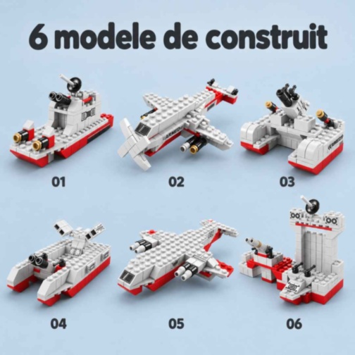 Set construcție 1000+ piese navă militară 6 în 1