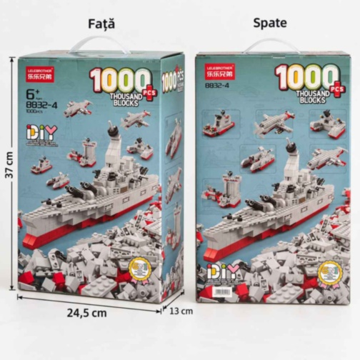 Set construcție 1000+ piese navă militară 6 în 1