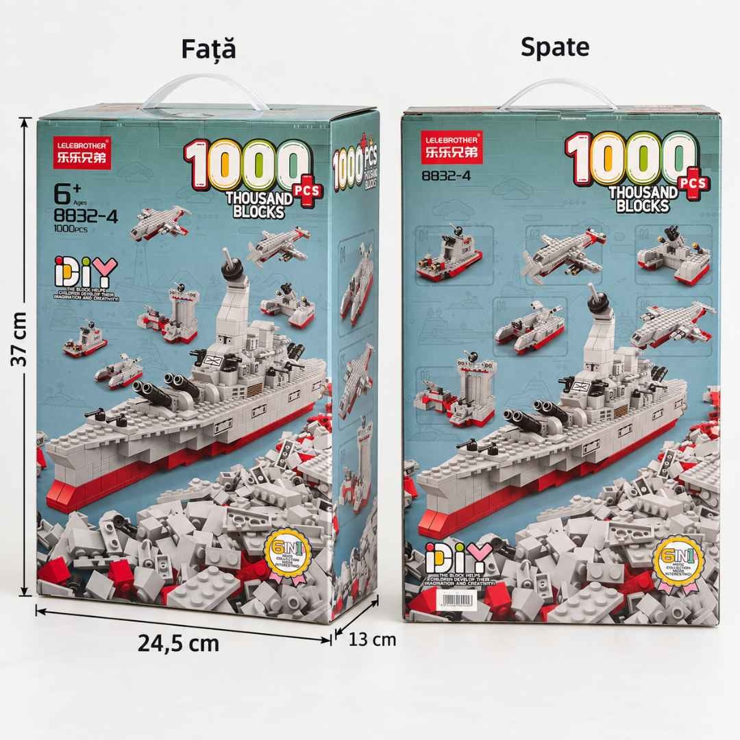 Cutia setului LELEBROTHER 8832-4 văzută din față și din spate, cu dimensiunile 37 × 24,5 × 13 cm