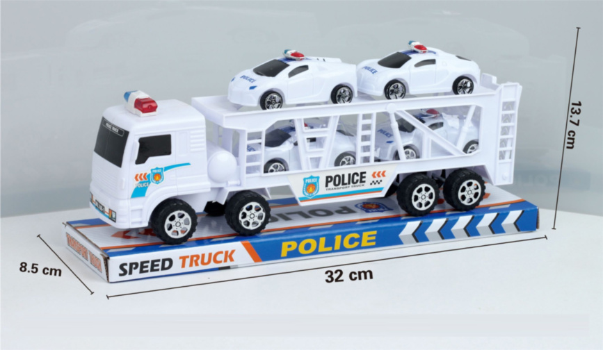 Camion cu Trailer și 4 Mașinuțe de Poliție, 34cm 