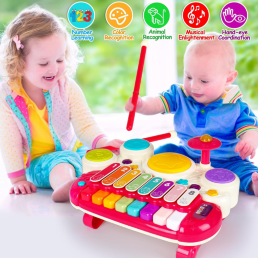 Jucărie Interactivă Educațională 3 în 1 cu Pian, Xilofon și Tobe (culoare aleatorie)