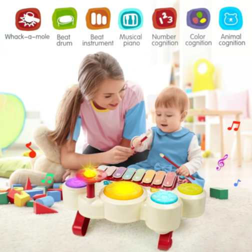 Jucărie Interactivă Educațională 3 în 1 cu Pian, Xilofon și Tobe (culoare aleatorie)