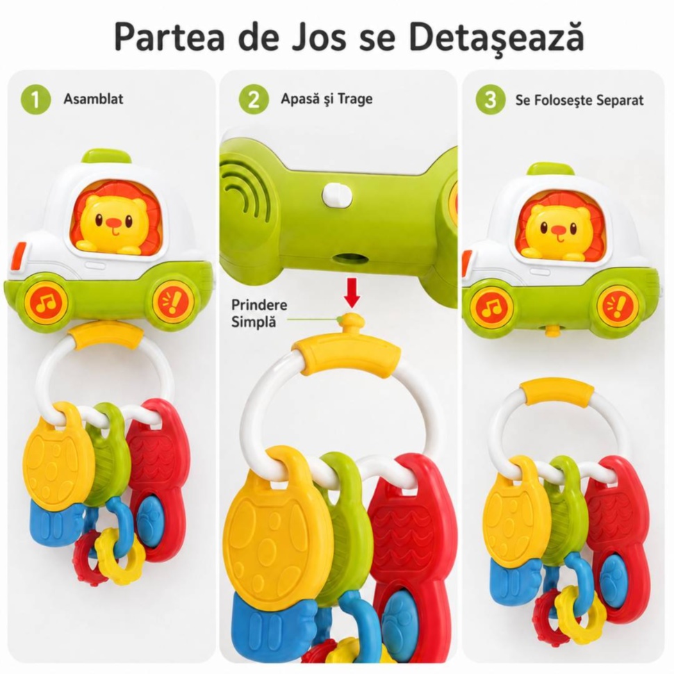 Partea de jos a zornăitorii se detașează și poate fi folosită separat