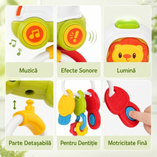 Zornăitoare Interactivă Mașinuță cu Leu și Chei Dentare