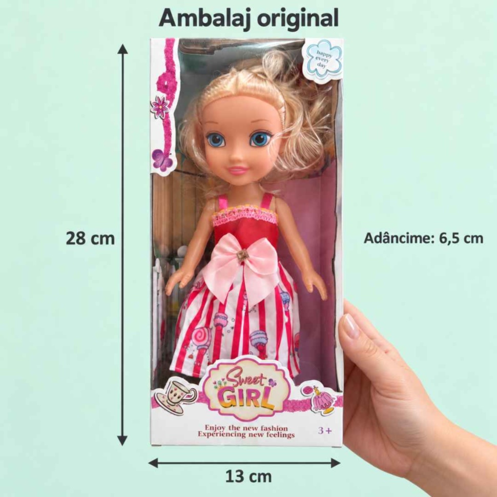 Ambalajul original Sweet Girl, cu dimensiuni de 28 × 13 × 6,5 cm