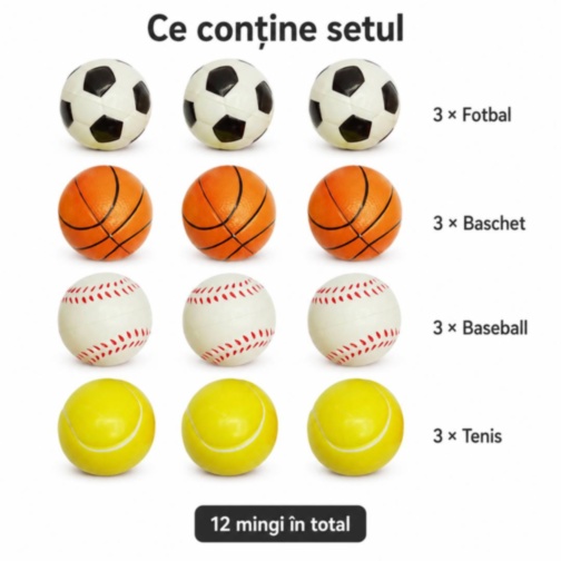 Set de 12 mingi moi sportive pentru copii