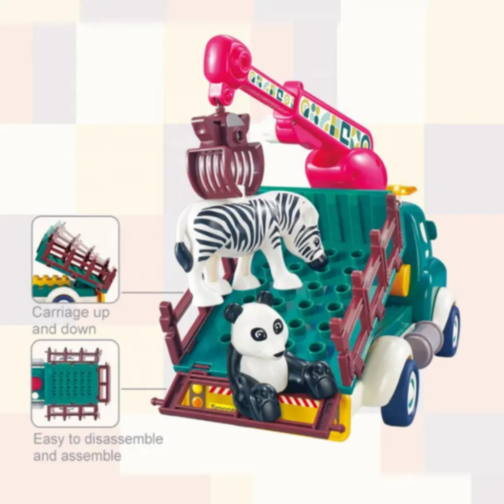 Set de construcție Camion Transport Animaluțe cu Sunete și Efecte